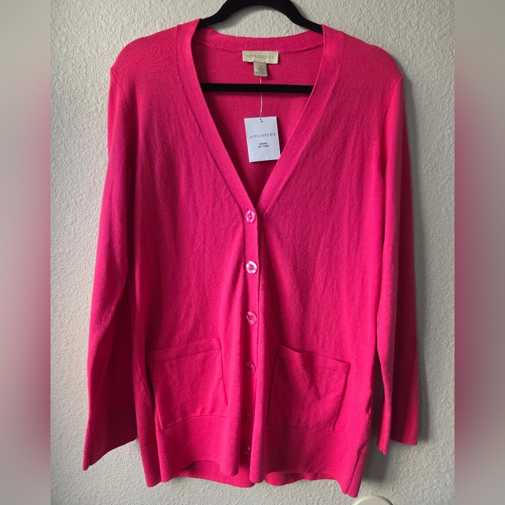 NWOT Appleseed’s Pink Cardigan Sweater Pockets Buttons Womens Size Small Cotton